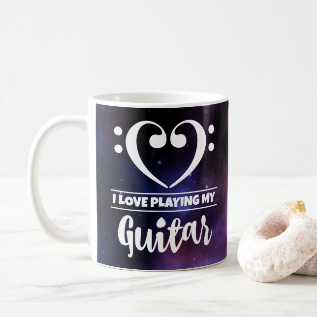Bass Clef Heart Lila Nebula Kärlek Guitar Kaffemugg (Med munk)