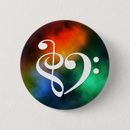Bass Clef Heart Red Grönt Blue Nebula Knapp