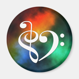 Bass Clef Heart Red Grönt Blue Nebula Magnet