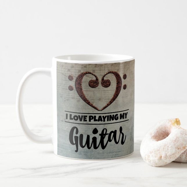 Bass Clef Heart Vintage Lakan Music Guitar Kaffemugg (Med munk)