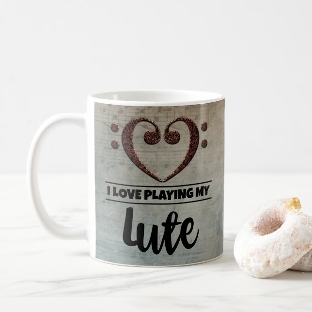 Bass Clef Heart Vintage Lakan Music Lute Kaffemugg (Med munk)