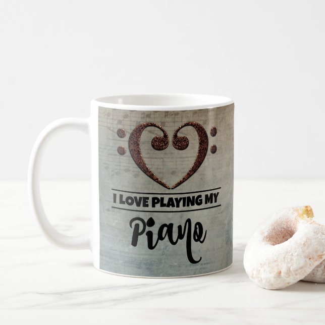 Bass Clef Heart Vintage Lakan Music Piano Kaffemugg (Med munk)