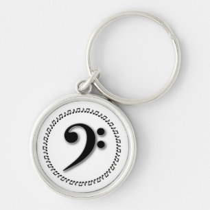 Bass Clef Music Note Design Rund Silverfärgad Nyckelring