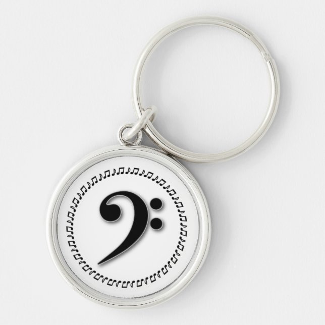 Bass Clef Music Note Design Rund Silverfärgad Nyckelring (Framsidan)