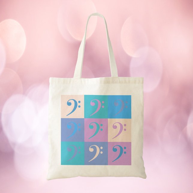 Bass Clef Music Pastel Mönster Tygkasse (A tote bag with a pattern of bass clef music symbols.)