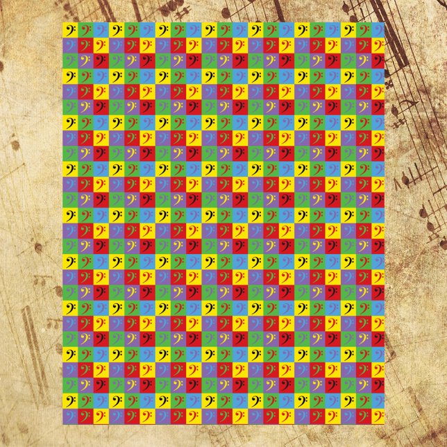 Bass Clef Music Rainbow Mönster Poster (A poster of a colorful pattern of bass clefs)