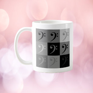 Bass Clef Music Symbol Mönster Black Grått Kaffemugg
