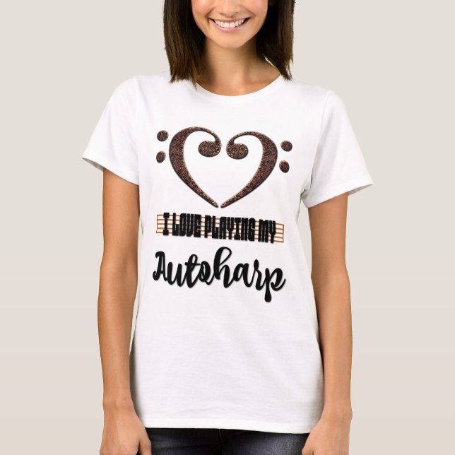 Bass Clef Musical Heart I Love Playing My Autoharp T Shirt (Framsida)