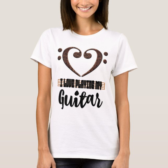 Bass Clef Musical Heart I Love Playing My Guitar T Shirt (Framsida)