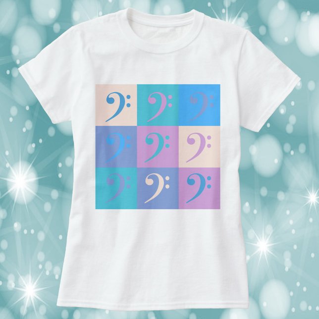 Bass Clef Pattern Music Pastel T Shirt (A tshirt with a pastel pattern of bass clefs.)