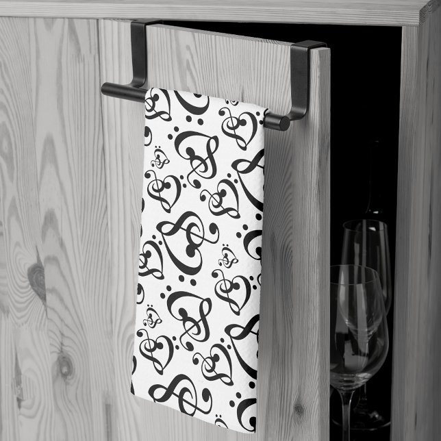 Bass Clef Treble Clef Hearts Music Mönster Towel Kökshandduk (Skapare uppladdad)
