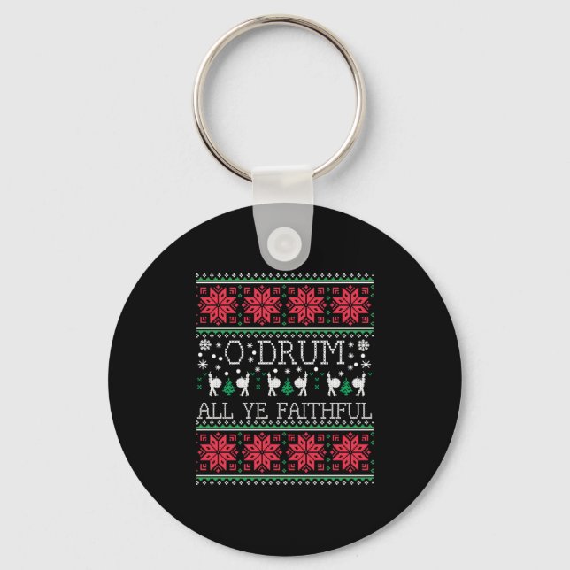 Bass Drum Drummer jul: Ugly Sweater Gift Nyckelring (Framsida)