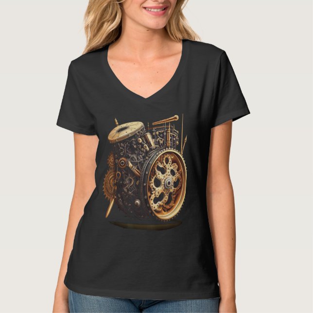Bass drum  music instrument Graphic steampunk T Shirt (Framsida)