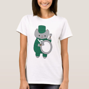 Bass Drummer Kat Marching Band Grönt White T Shirt