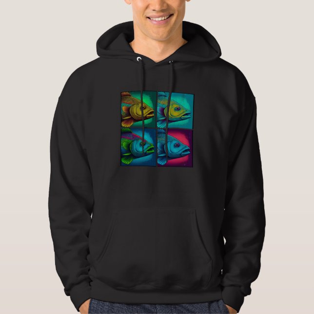 Bass Fish Pop Illustration Colorful Animal Women   Hoodie (Framsida)