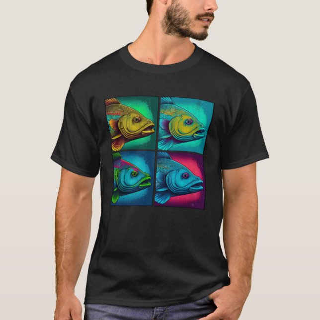 Bass Fish Pop Illustration Colorful Animal Women   T Shirt (Framsida)
