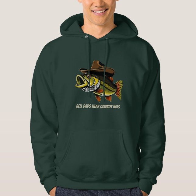 Bass Fish Reel Pappor Bära Cowboy Hats Hoodie (Framsida)
