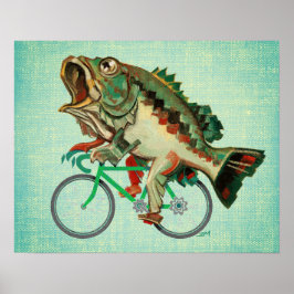Bass Fish Riding a Bicycle Poster