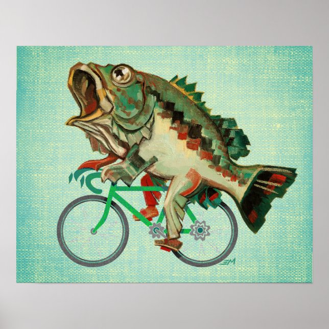 Bass Fish Riding a Bicycle Poster (Framsidan)