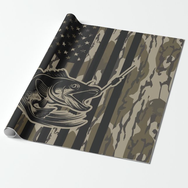 Bass Fisherman Camo Flagga Bottomland Camo Presentpapper (Utrullad)