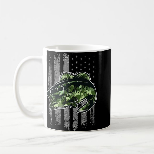 Bass Fishing American Camo USA flagga Bass Fisherm Kaffemugg (Vänster)