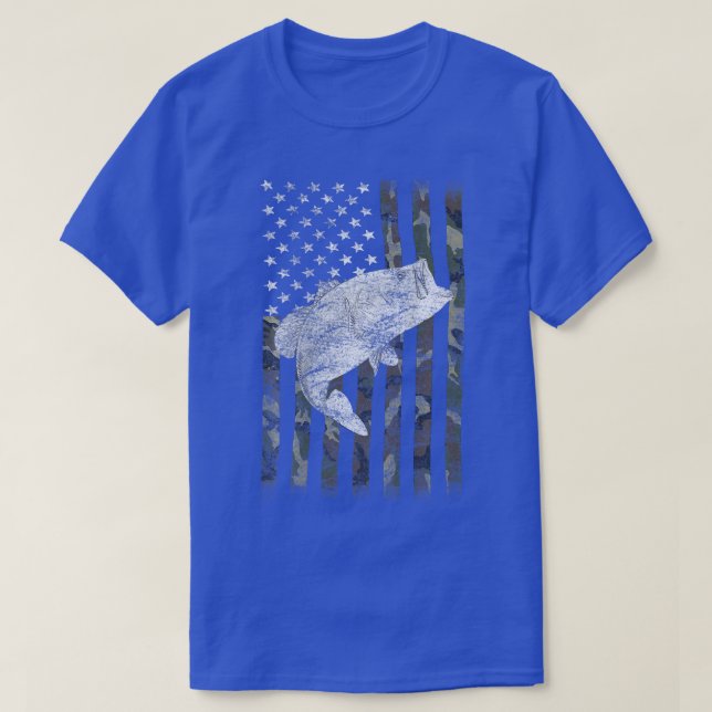Bass Fishing American Camo USA flagga for Fisherma T Shirt (Design framsida)