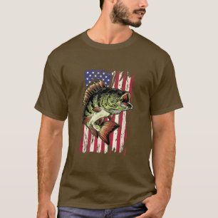 Bass Fishing American Flagga 4:e juli för fiskare T Shirt