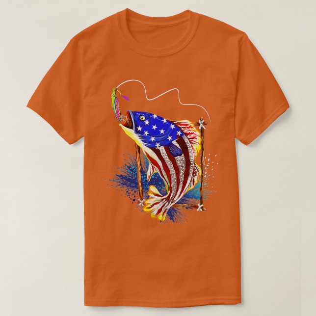 Bass Fishing American Flagga Fish Funny Fars dag T Shirt (Design framsida)
