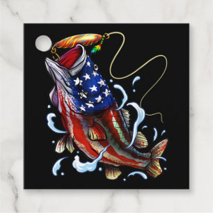 Bass Fishing American Flagga Patriotic Fishing Gåvor Etiketter