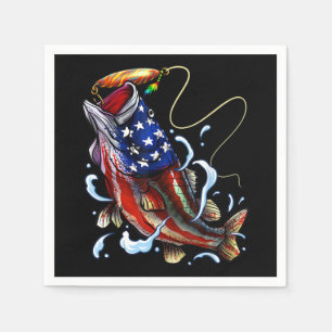 Bass Fishing American Flagga Patriotic Fishing Pappersservett