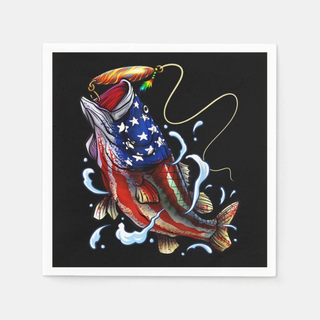 Bass Fishing American Flagga Patriotic Fishing Pappersservett (Framsidan)