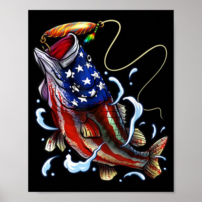 Bass Fishing American Flagga Patriotic Fishing Poster (Framsidan)