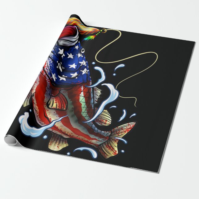Bass Fishing American Flagga Patriotic Fishing Presentpapper (Utrullad)