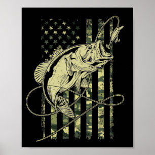 Bass Fishing American Flagga USA Fisherman Poster
