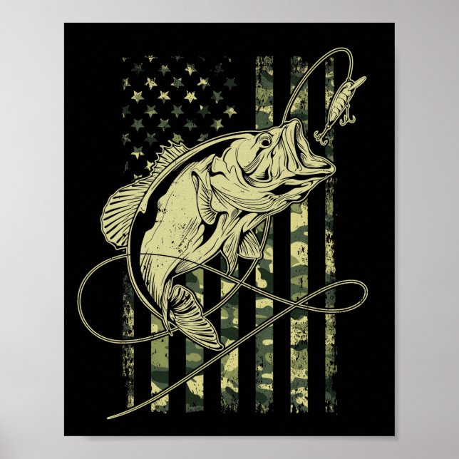 Bass Fishing American Flagga USA Fisherman Poster (Framsidan)