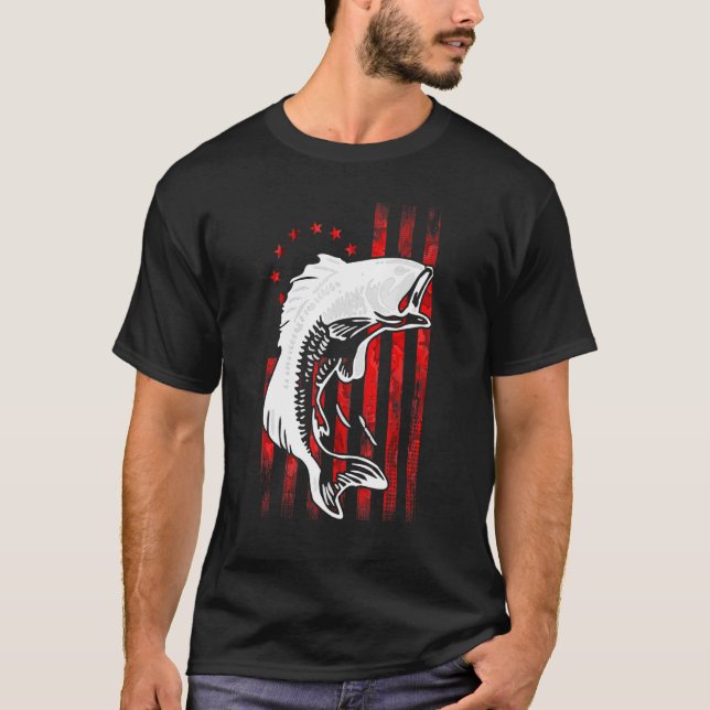 Bass Fishing Betsy Ross Tidigt American Flagga for T Shirt (Framsida)