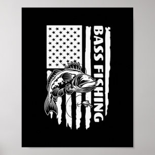Bass Fishing Big Bass American Flagga with Fishing Poster
