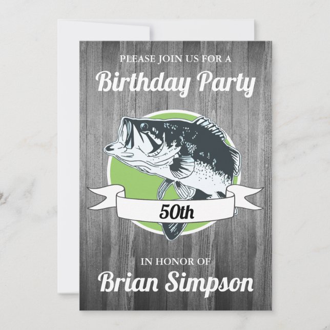 Bass Fishing Birthday Manar hamnAngler 50:e Inbjudningar (Framsida)