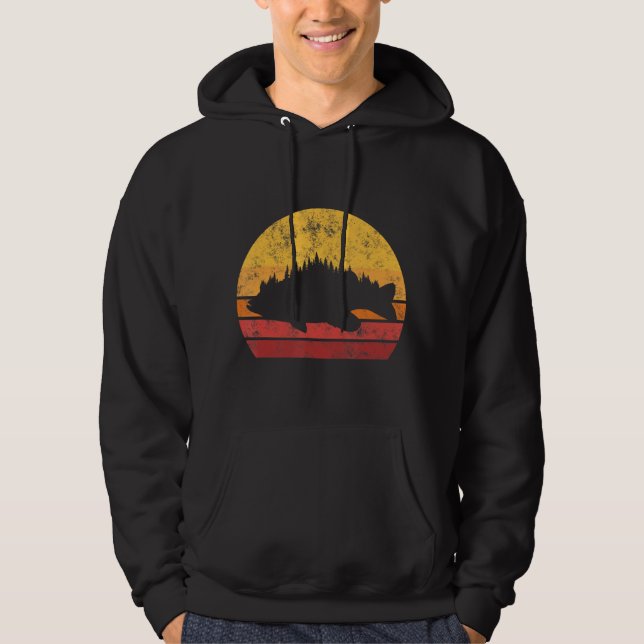 Bass Fishing Forest Largemouth Bass Fish Retro Vin Hoodie (Framsida)