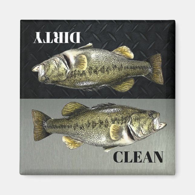 Bass Fishing Hobby Clean Dirty Dishwasher Manar Magnet (Framsidan)
