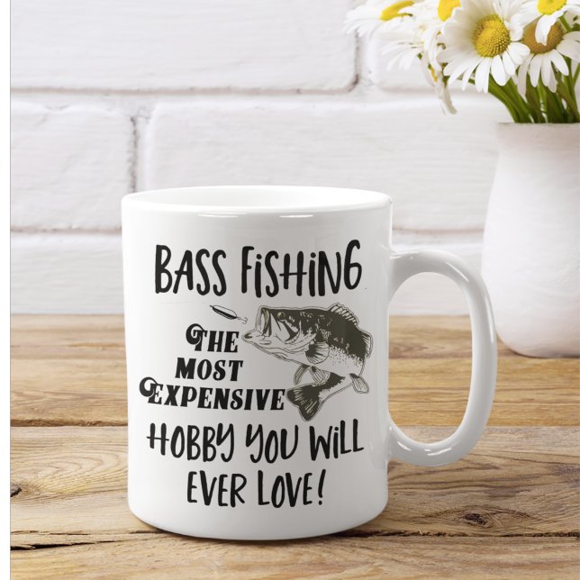Bass Fishing Quote Funny Angler Hobby Sports Jumbo Mugg (Bass fishing is an addictive hobby. Buying fishing lures and rods is an expensive hobby. )