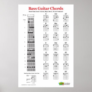 Bass Guitar Chord-diagram och praxis Poster ​