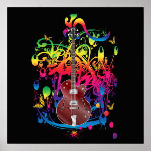 Bass Guitar Färg stänk Poster