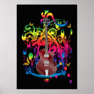 Bass Guitar Färg stänk Poster