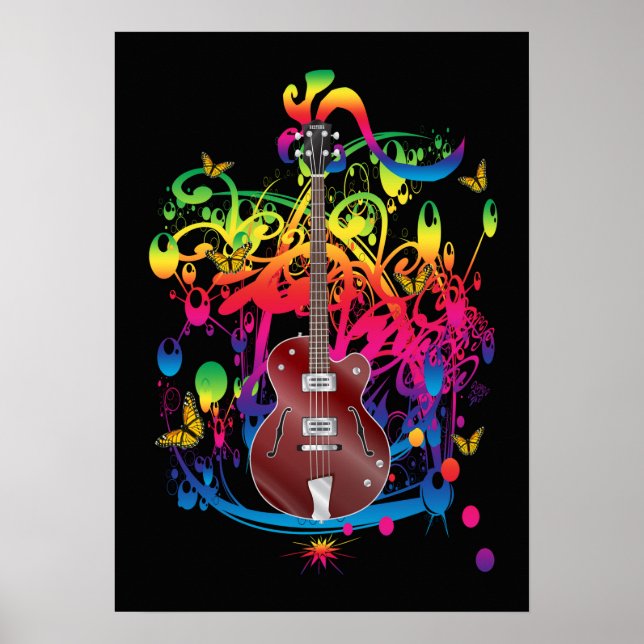 Bass Guitar Färg stänk Poster (Framsidan)