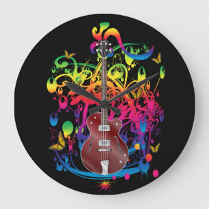 Bass Guitar Färg stänk Stor Klocka