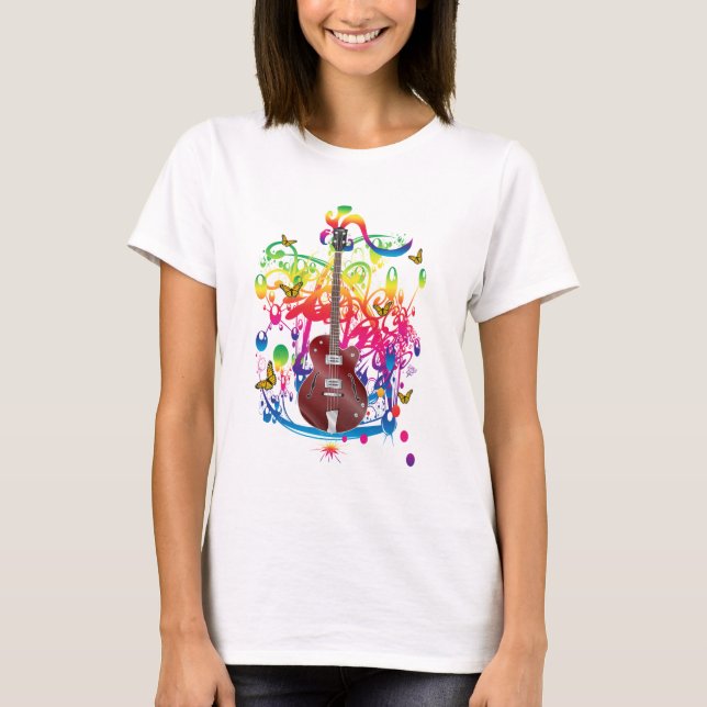 Bass Guitar Färg stänk T Shirt (Framsida)
