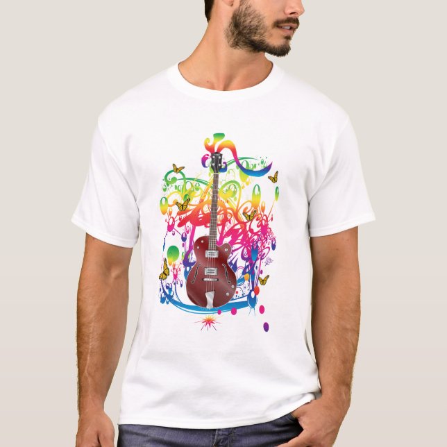 Bass Guitar Färg stänk T Shirt (Framsida)