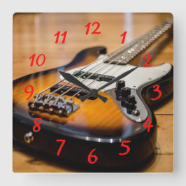 Bass Guitar Fyrkantig Klocka