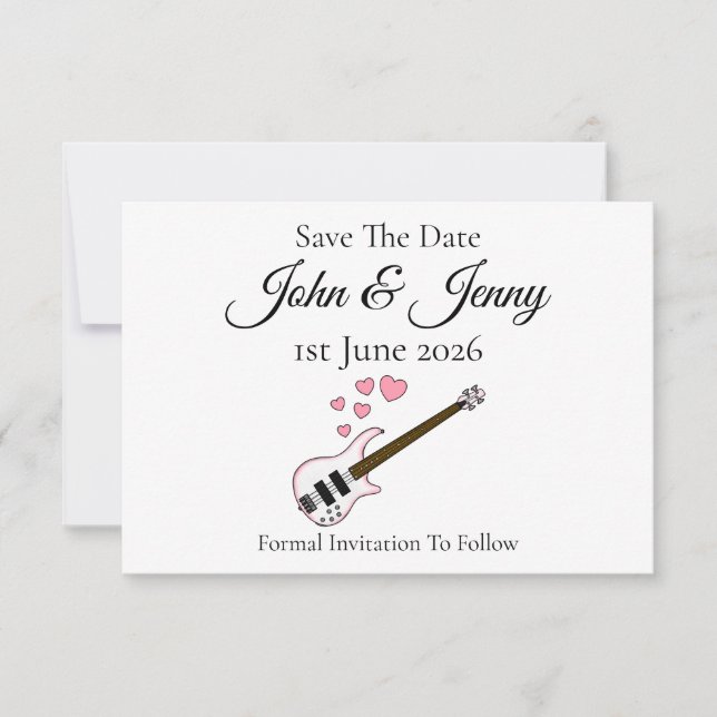 Bass Guitar Musician Bröllop spara datum (Framsida)